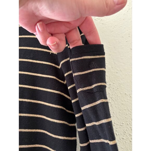 Lauren Ralph Lauren Black Metallic Gold Striped Long Sleeve Shirt PL  Women - Picture 8 of 9